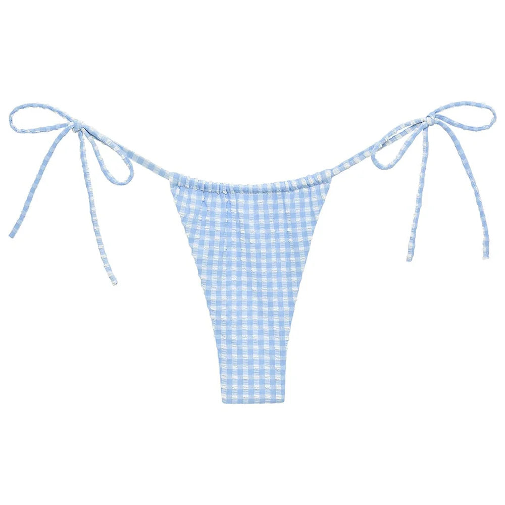Peri Micro Gingham Brasil Tie-Up Bikini Bottom-montce-1000 Palms