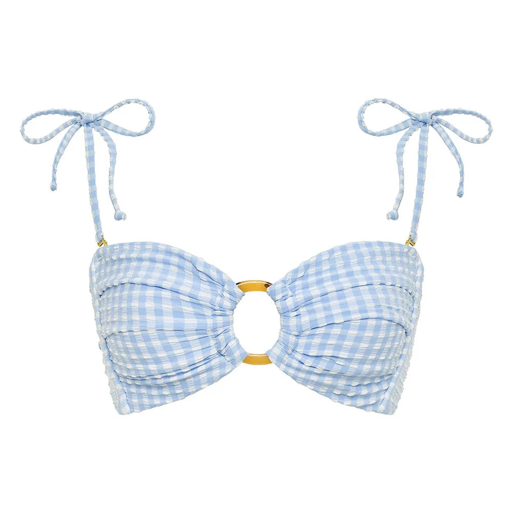 Peri Micro Gingham Tori Ties Bandeau Bikini Top-montce-1000 Palms