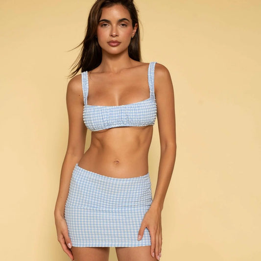 Peri Micro Gingham Zoe Sport Bikini Top-montce-1000 Palms