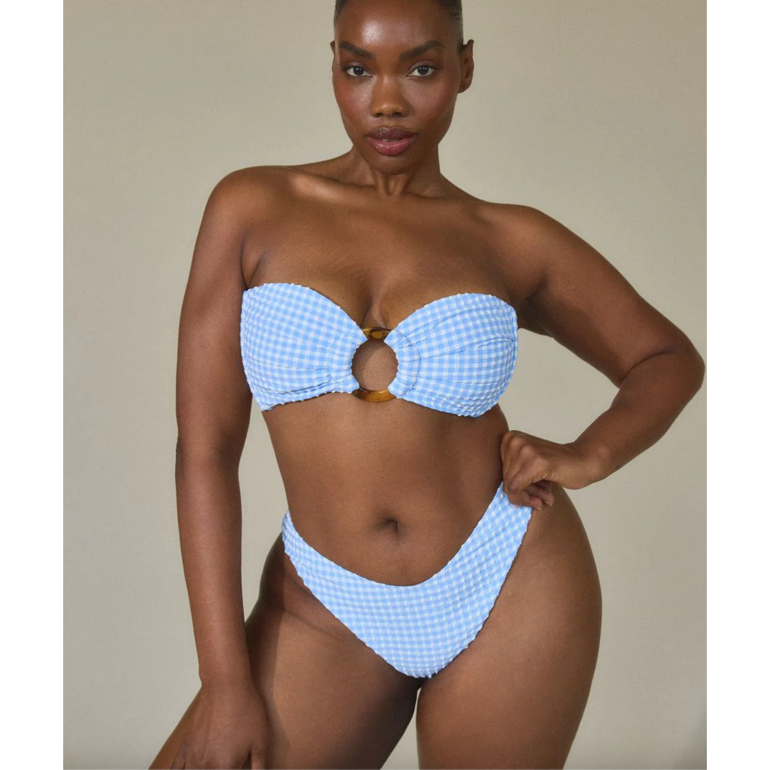 Peri Micro Gingham Tori Ties Bandeau Bikini Top-montce-1000 Palms