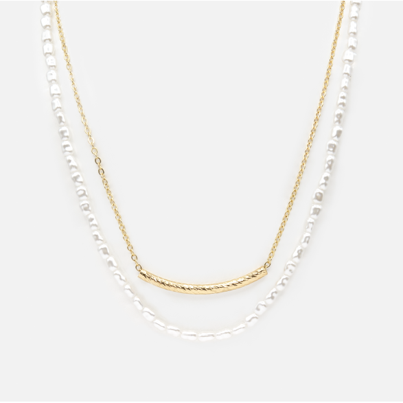 Gold and Pearl stacked necklace-Bizou-1000 Palms
