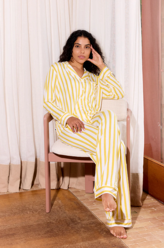 Lemon Stripe Ladies Collared set