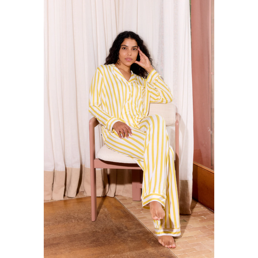 Lemon Stripe Ladies Collared set-Bambi & Birdie-1000 Palms