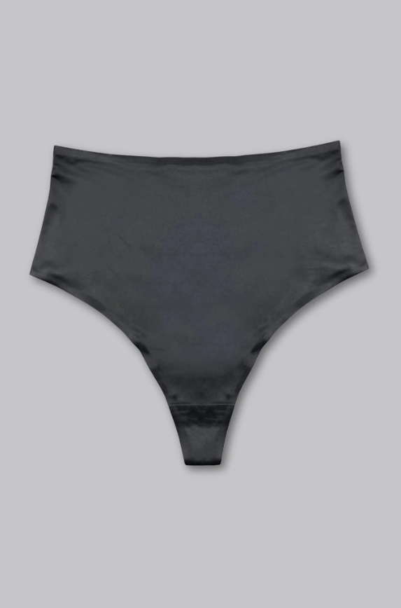 Black Smooth Satin Thong