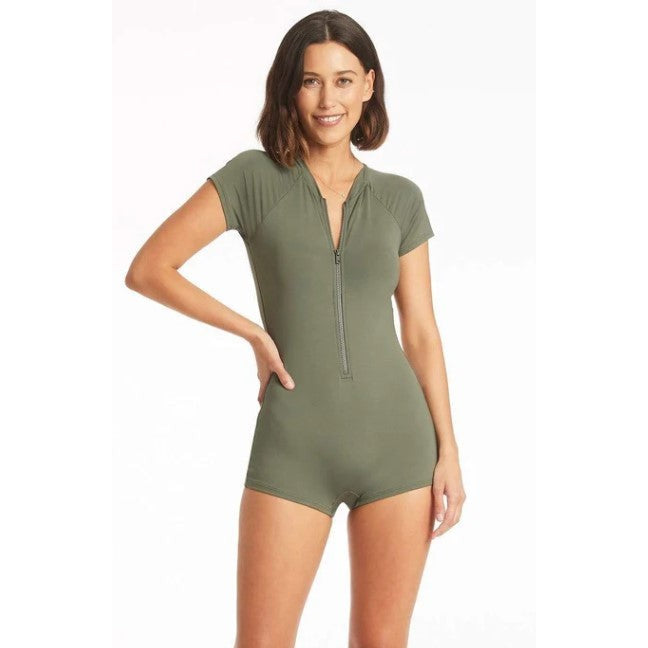 Essential Short Sleeved Boy Leg One Piece-Sealevel-1000 Palms
