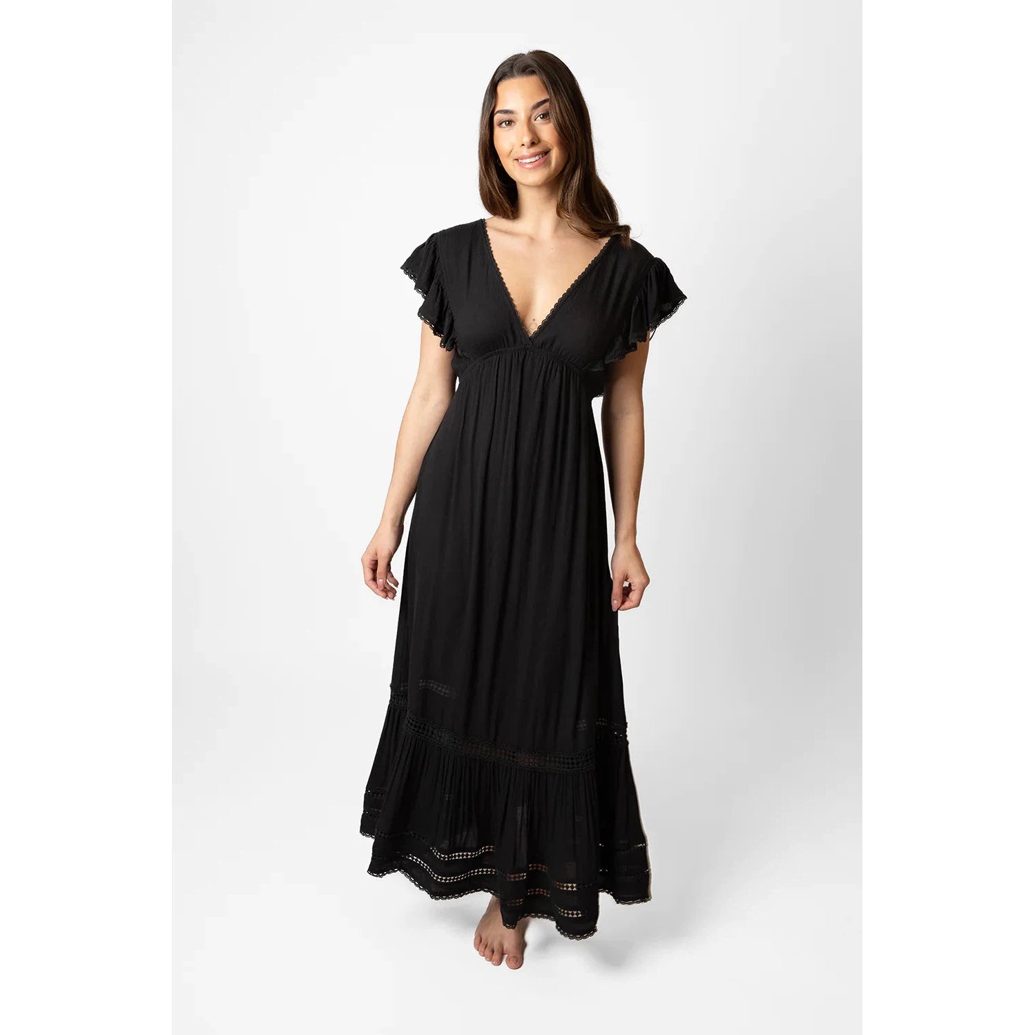 Miami Luxe Ruffle Sleeve Maxi-Koy-1000 Palms