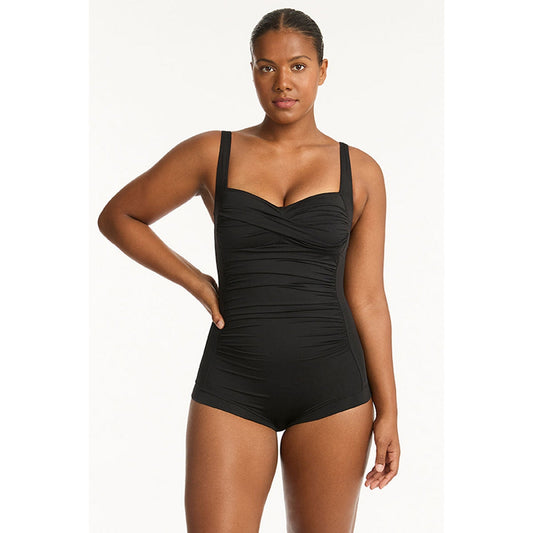 Essentials Twist Front Boy Leg One Piece-Sealevel-1000 Palms
