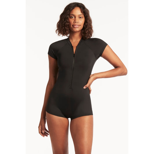 Essential Short Sleeved Boy Leg One Piece-Sealevel-1000 Palms