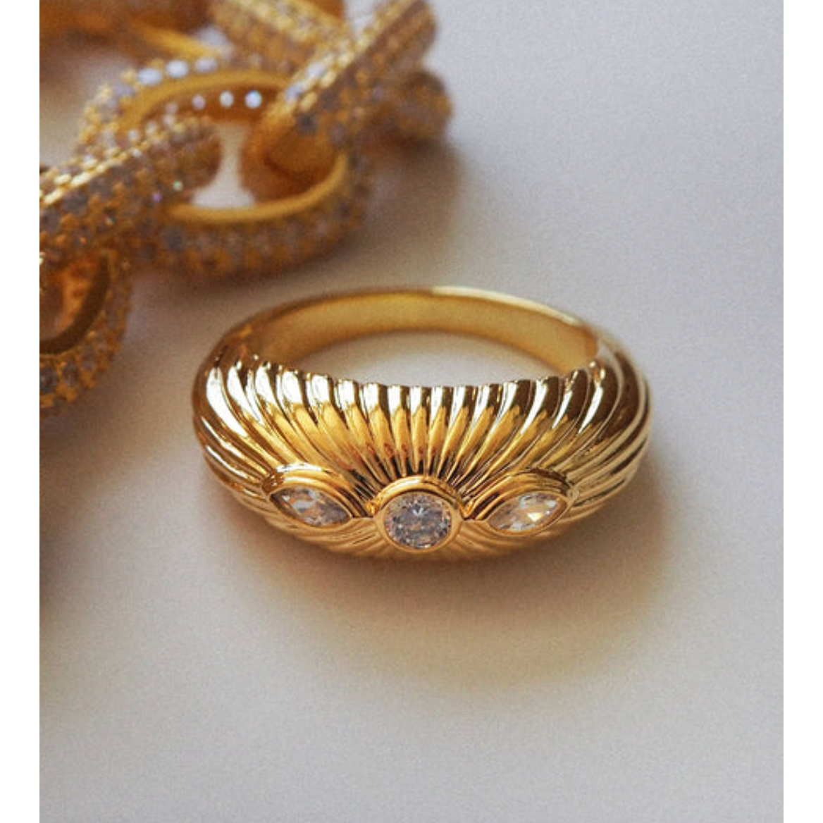 Florette Ridged Signet Ring-Luv AJ-1000 Palms