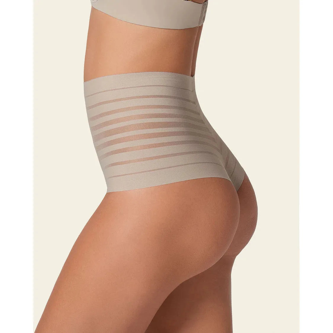 Slimming Lace Stripe High-Waisted Thong Panty-LEONISA-1000 Palms