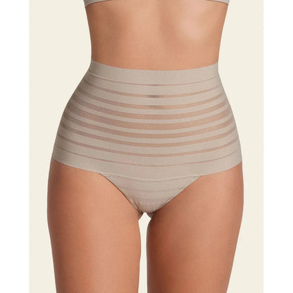 Slimming Lace Stripe High-Waisted Thong Panty-LEONISA-1000 Palms