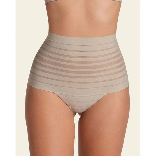 Slimming Lace Stripe High-Waisted Thong Panty-LEONISA-1000 Palms