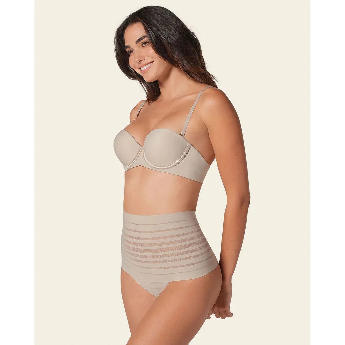 Slimming Lace Stripe High-Waisted Thong Panty-LEONISA-1000 Palms