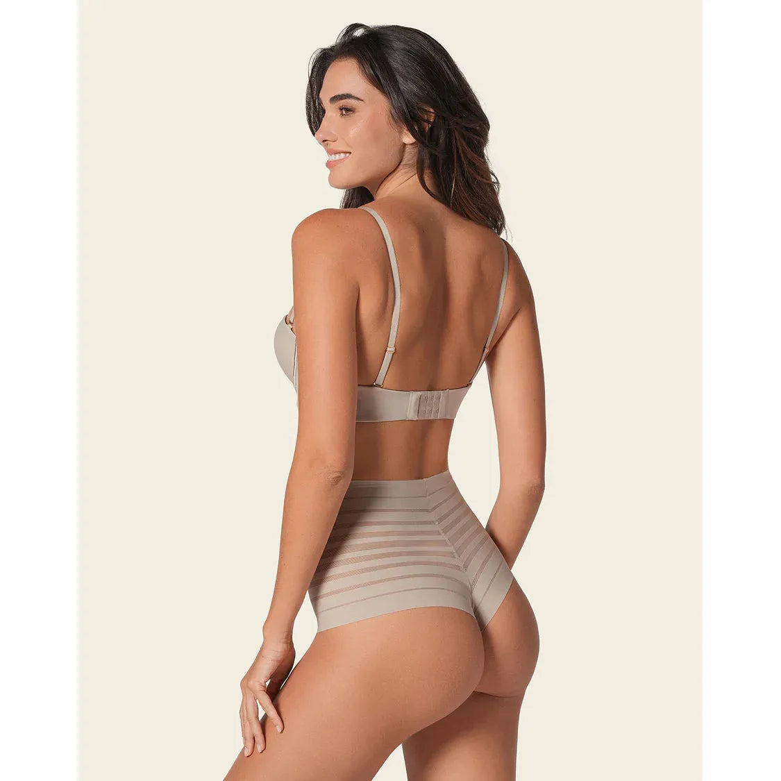 Slimming Lace Stripe High-Waisted Thong Panty-LEONISA-1000 Palms