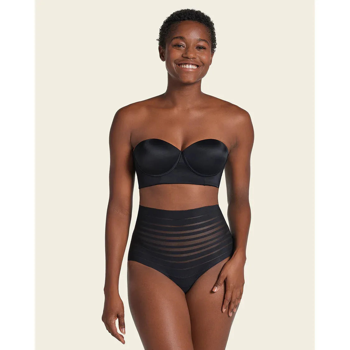 Slimming Lace Stripe High-Waisted Thong Panty-LEONISA-1000 Palms