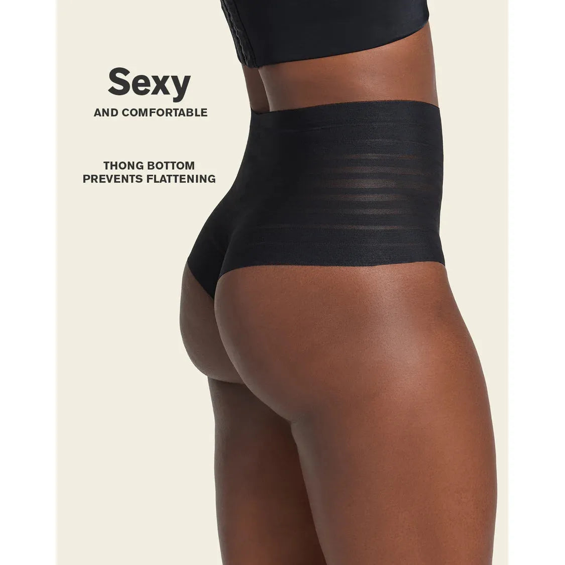 Slimming Lace Stripe High-Waisted Thong Panty-LEONISA-1000 Palms