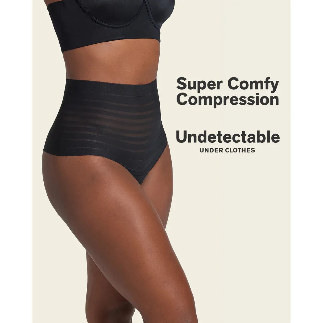 Slimming Lace Stripe High-Waisted Thong Panty-LEONISA-1000 Palms