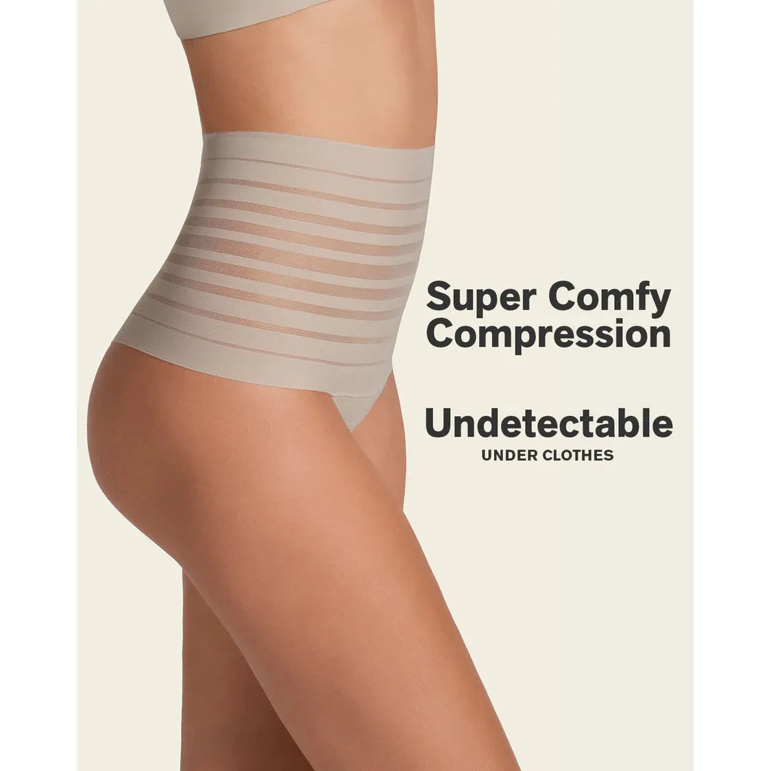 Slimming Lace Stripe High-Waisted Thong Panty-LEONISA-1000 Palms