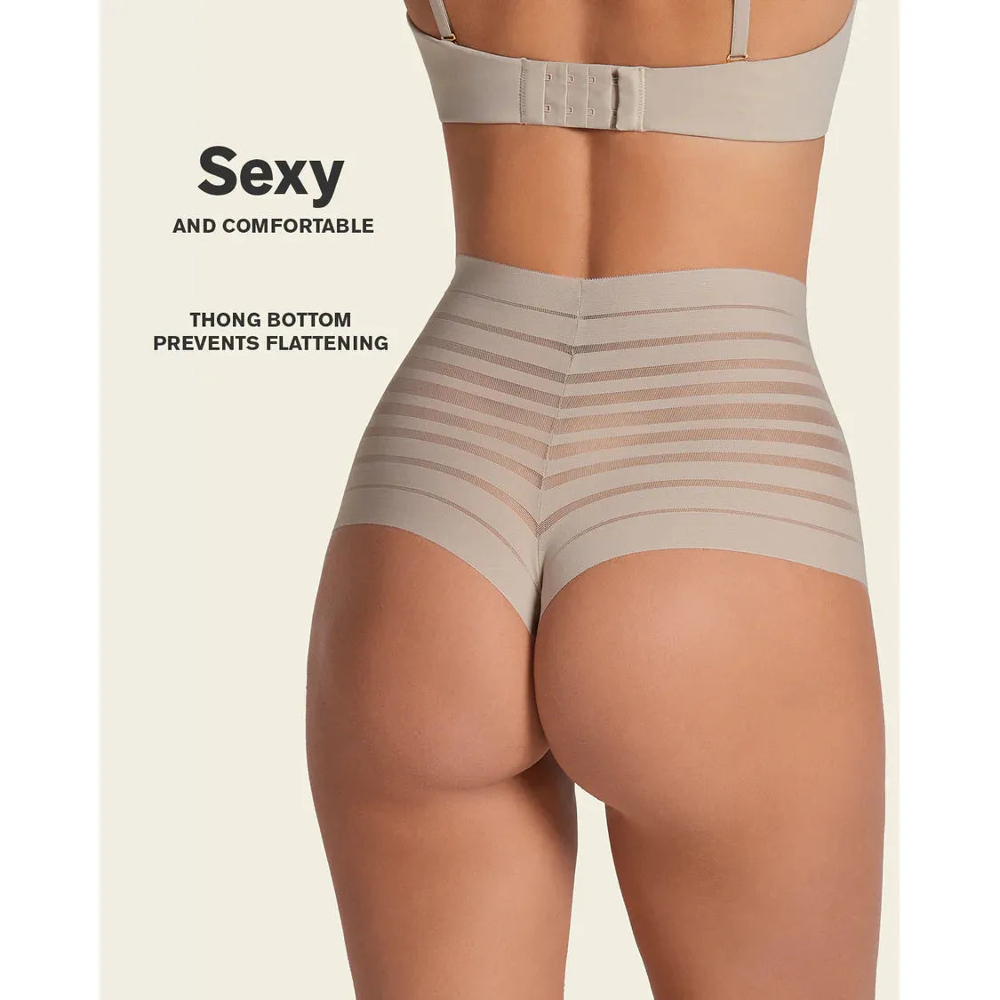 Slimming Lace Stripe High-Waisted Thong Panty-LEONISA-1000 Palms