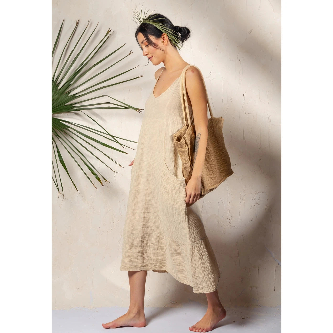 Double Gauze Midi Dress-Moa-1000 Palms