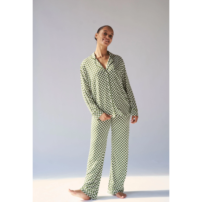 Green Check Collared PJ Set-Bambi & Birdie-1000 Palms
