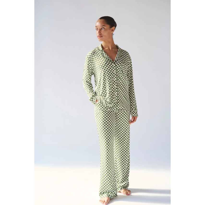 Green Check Collared PJ Set-Bambi & Birdie-1000 Palms