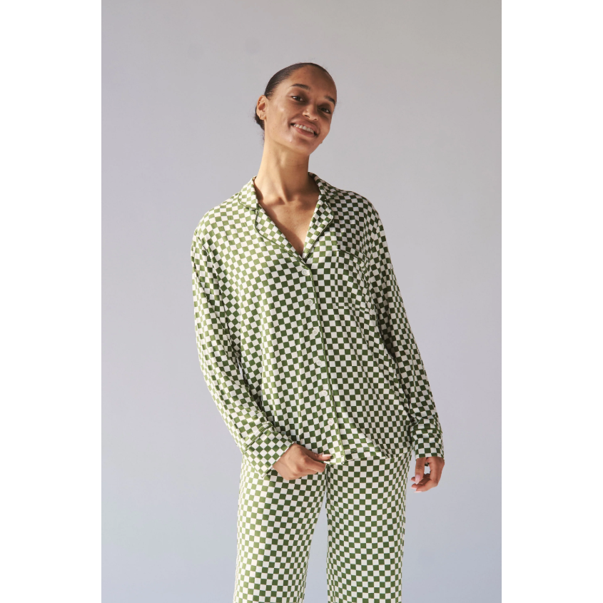 Green Check Collared PJ Set-Bambi & Birdie-1000 Palms