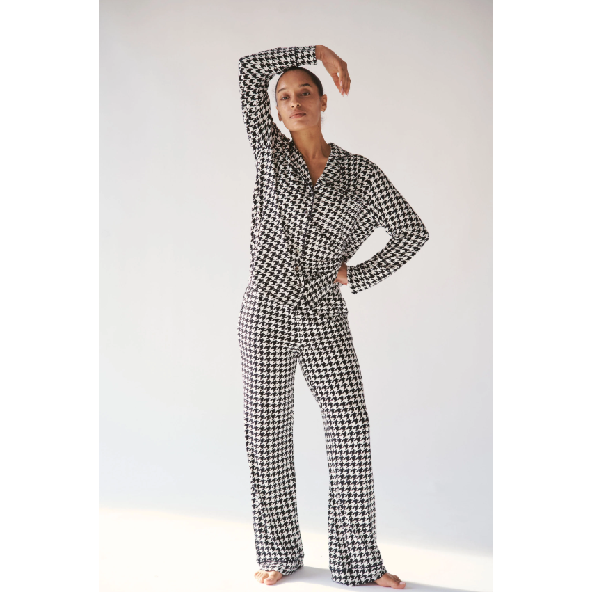Houndstooth Collard PJ set-Bambi & Birdie-1000 Palms