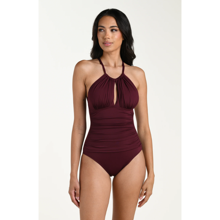 Island Goddess High Neck One Piece Dark Cherry-La Blanca-1000 Palms
