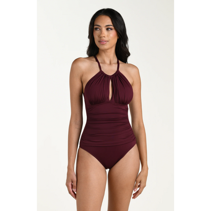 Island Goddess High Neck One Piece Dark Cherry-La Blanca-1000 Palms