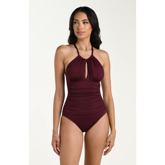 Island Goddess High Neck One Piece Dark Cherry-La Blanca-1000 Palms