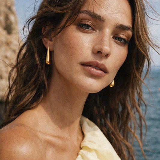 Teardrop Gold Earrings-Bizou-1000 Palms