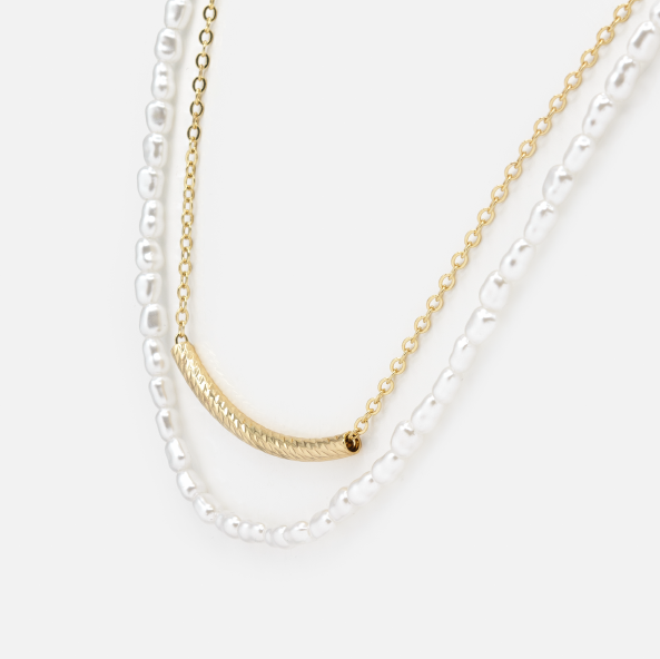 Gold and Pearl stacked necklace-Bizou-1000 Palms
