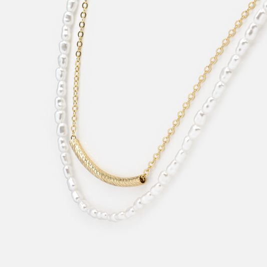 Gold and Pearl stacked necklace-Bizou-1000 Palms