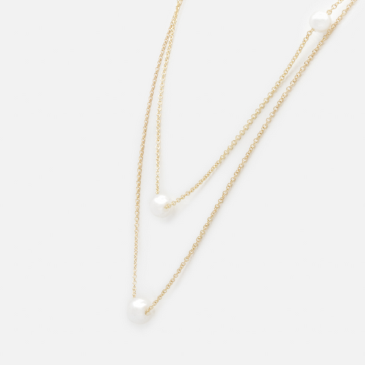 Double Chain Pearl Necklace-Bizou-1000 Palms
