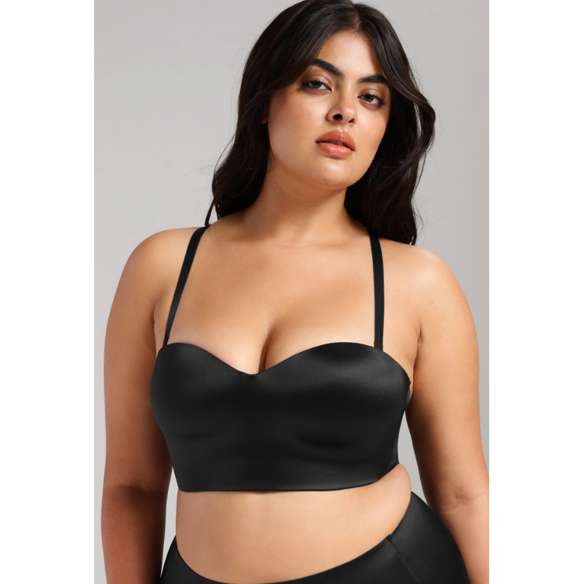 Black Smooth Satin Strapless Bustier-1000 Palms Boutique-1000 Palms