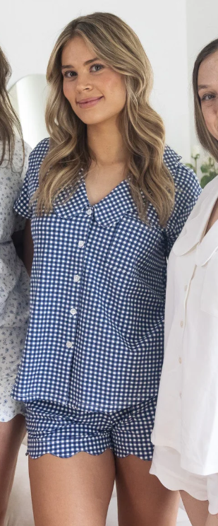 Navy Gingham Collared Short Set