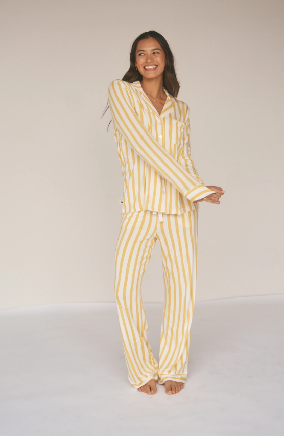 Lemon Stripe Ladies Collared set