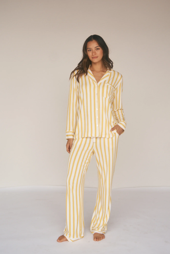 Lemon Stripe Ladies Collared set