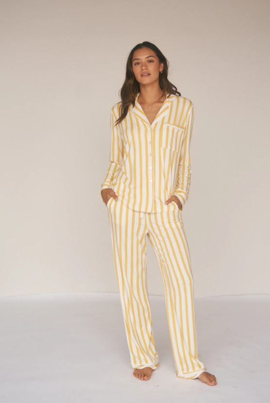Lemon Stripe Ladies Collared set