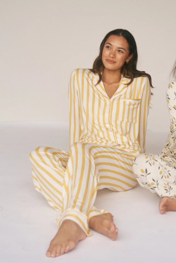 Lemon Stripe Ladies Collared set