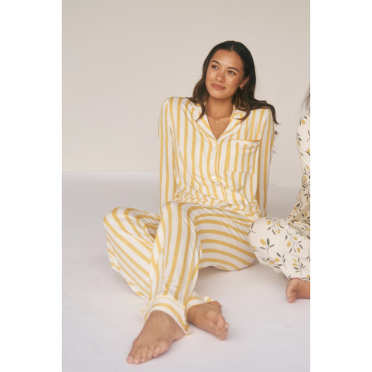 Lemon Stripe Ladies Collared set-Bambi & Birdie-1000 Palms