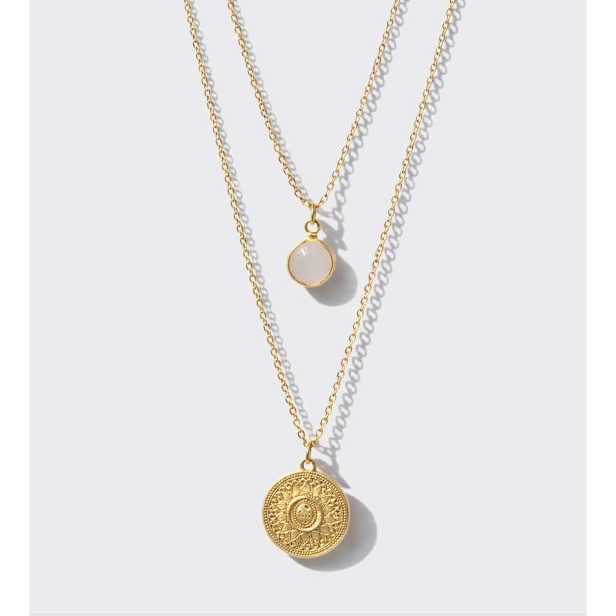 Gold Layered Necklace with round charm-Bizou-1000 Palms