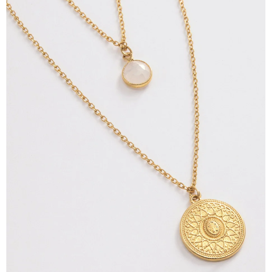 Gold Layered Necklace with round charm-Bizou-1000 Palms