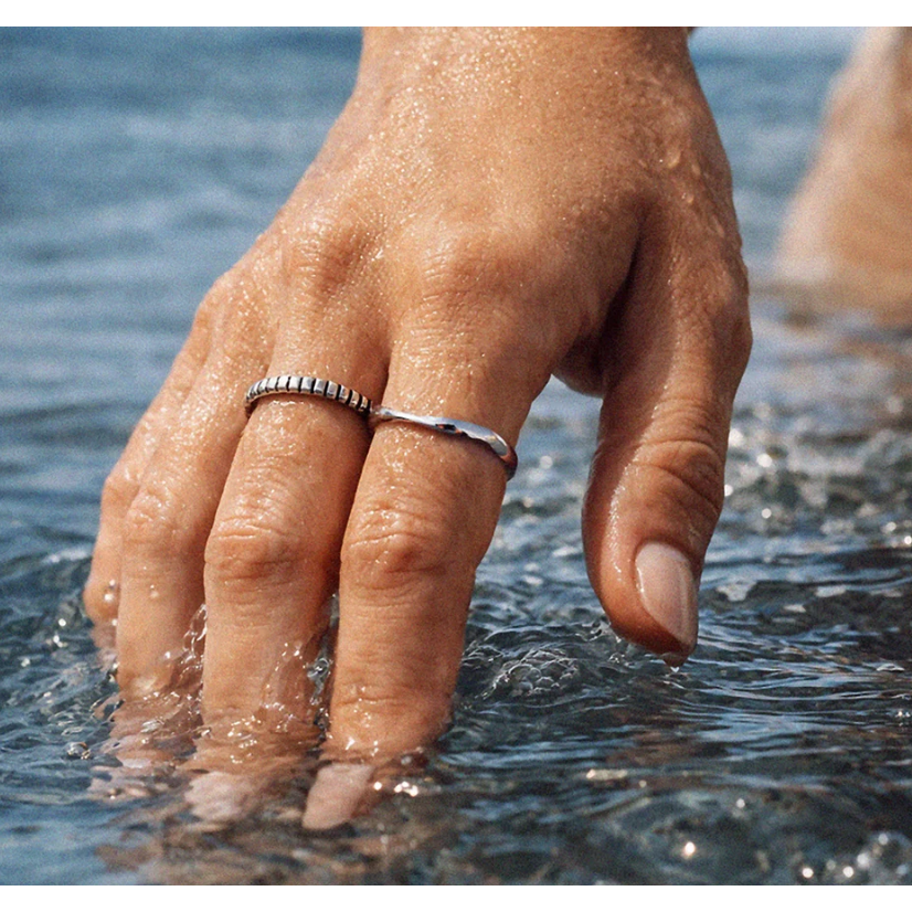 Textured Silver ring Stainless Steel-Bizou-1000 Palms