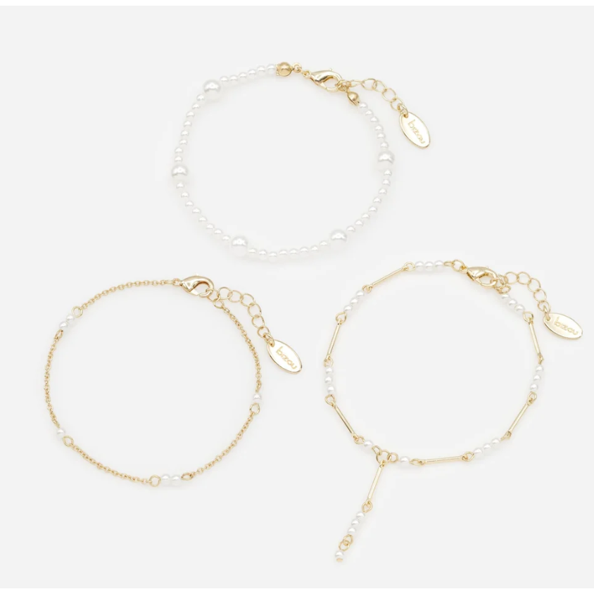 Golden bracelet trio with pearls-Bizou-1000 Palms