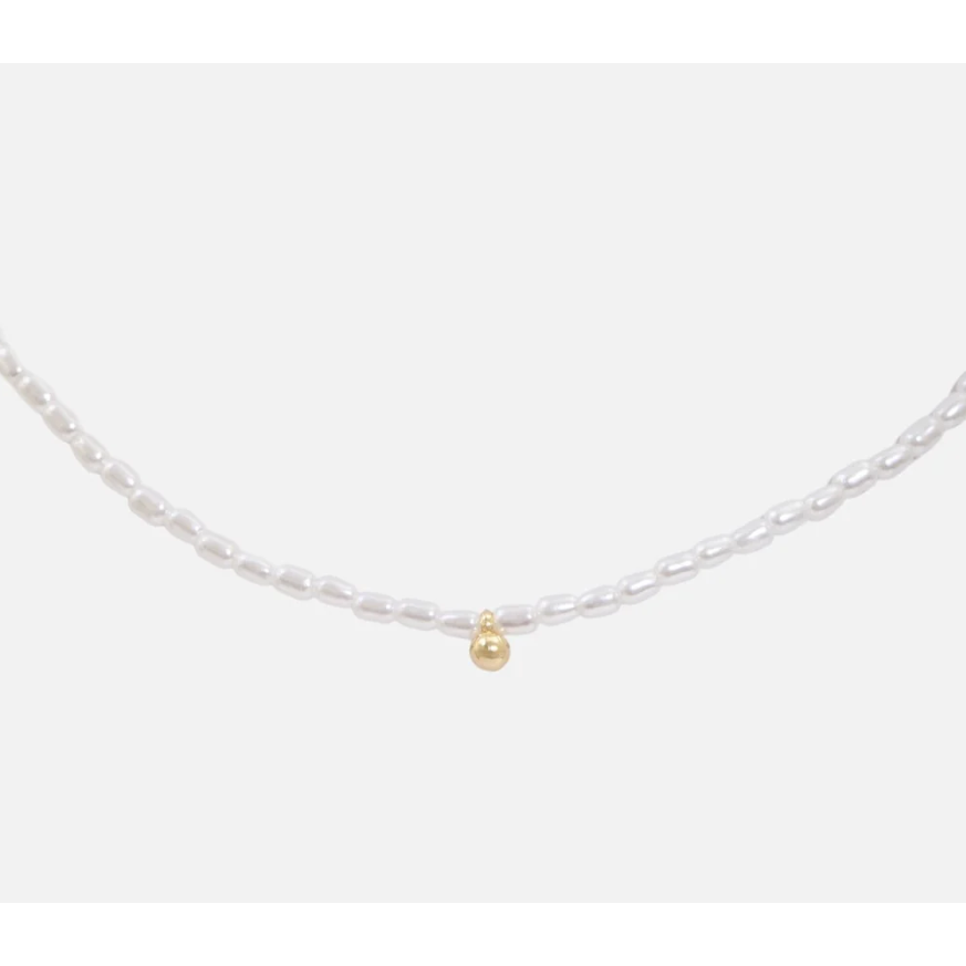 Pearl with golden bead charm necklace-Bizou-1000 Palms
