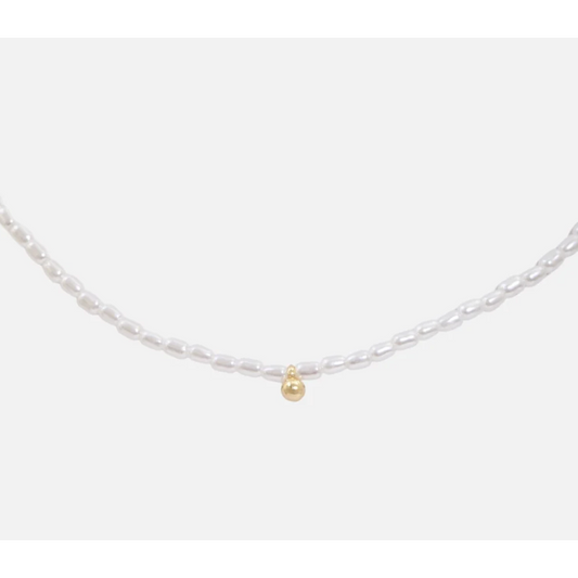 Pearl with golden bead charm necklace-Bizou-1000 Palms