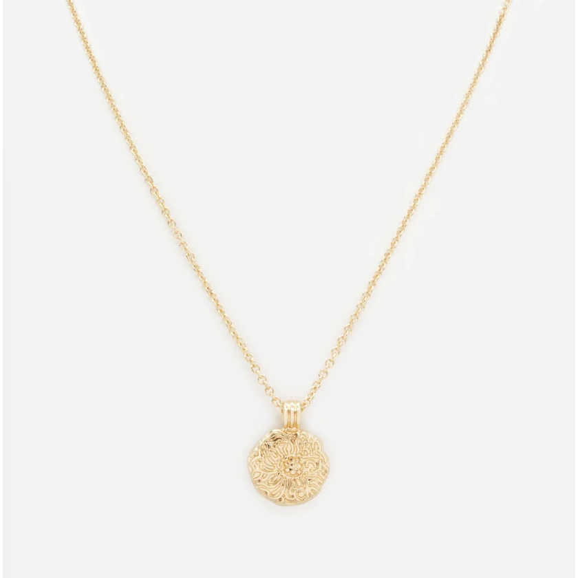 Textured flower charm golden necklace-Bizou-1000 Palms