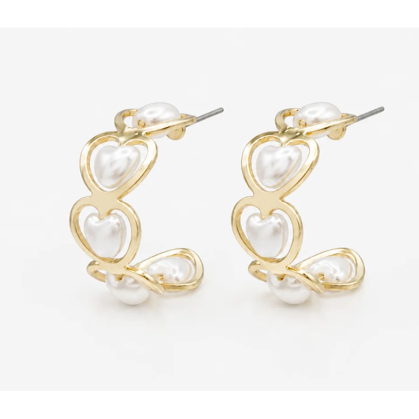 Gold earrings with heart shaped pearls-Bizou-1000 Palms